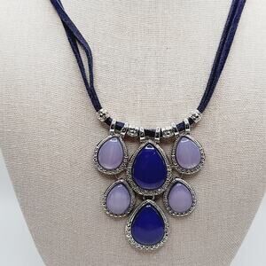 Chico’s Purple Lavender Teardrop Pendant Necklace 22” Suede Cord